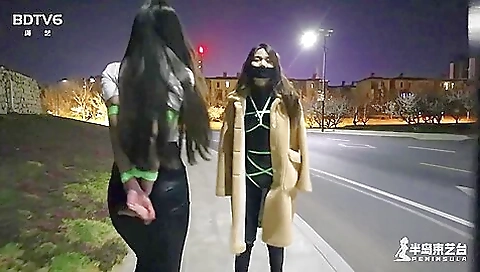 Chinese Bondage - Night Walk With Fluorescent Ropes